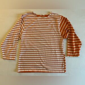 Sly Women’s Orange and White Striped Long Sleeve Shirt
